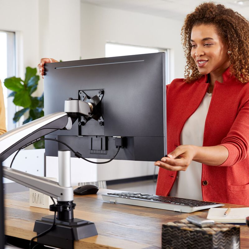 Professional adjusting monitor mounted on single monitor arm  image number null